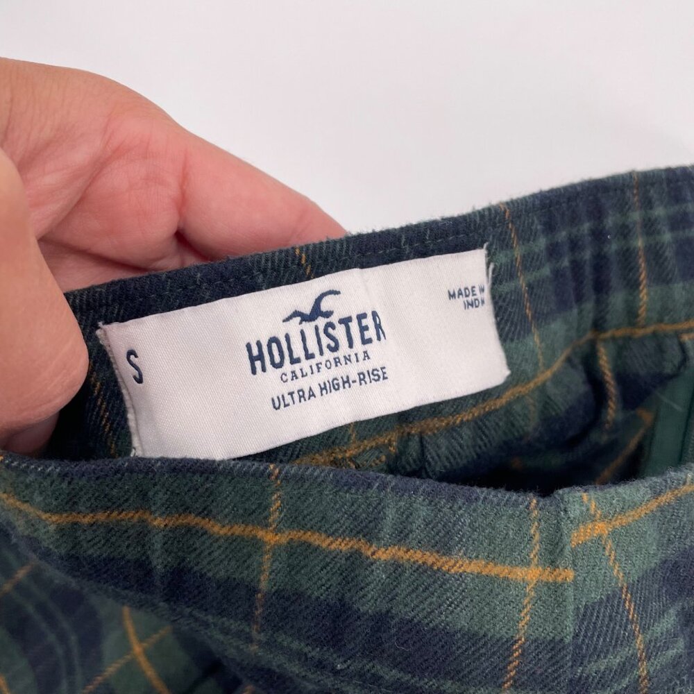 Hollister Green Plaid School Girl Mini Skirt Womens Size Small Ultra High Rise - Picture 3 of 5